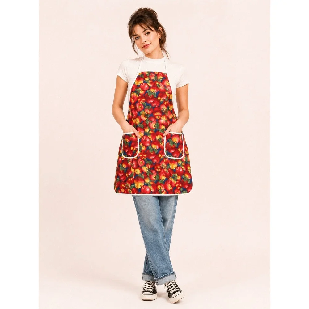 Unbranded Apple Print Apron Women OS Red Good Cottagecore Kitchen Pockets